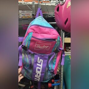 Rawlings Pink and Teal Backpack with Purple Accents